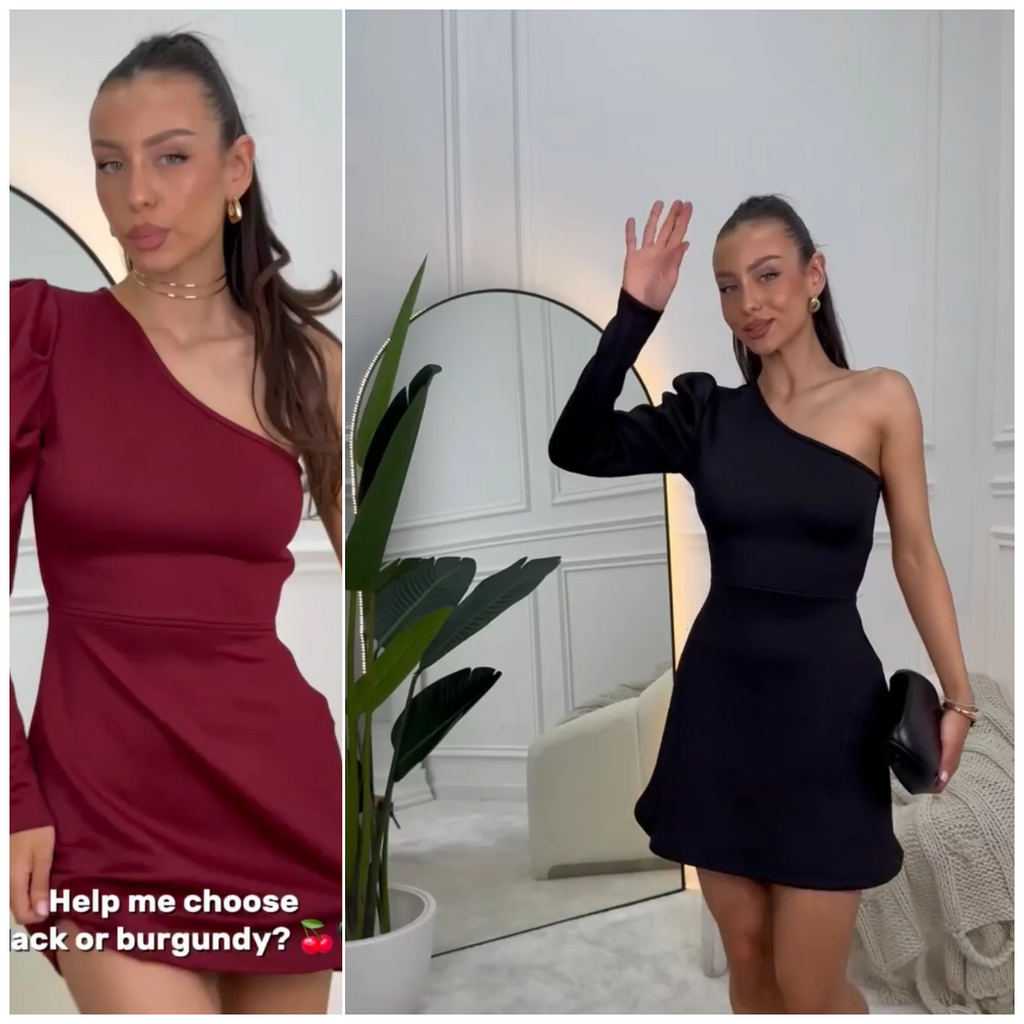 ميني دريس كتف واحد فاخر – إطلالة جذابة وساحرة